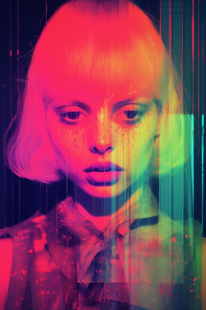 an image of a woman with neon hair