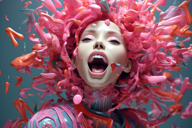 Foto l'immagine di una donna con i capelli rosa