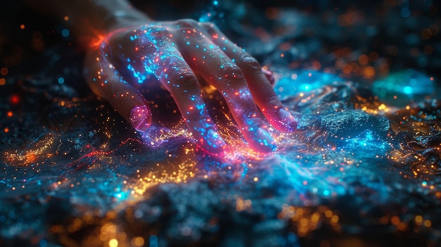 An image of a woman39s hand touching the metaverse universe a conceptual image that represents the coming generation of technology