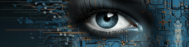 an image of a womans eye on a circuit board