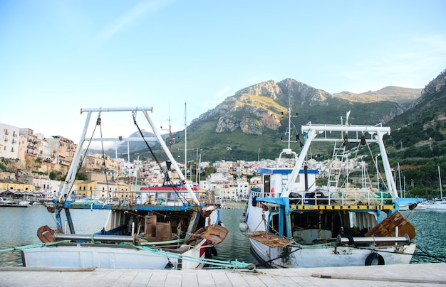 Image of wonderful seaport along ancient and touristic town hill in italy