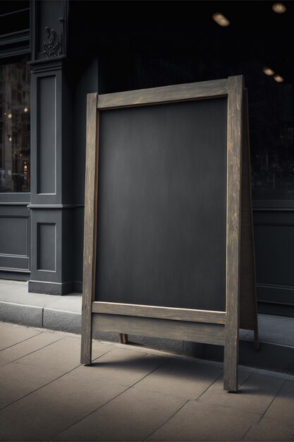 Image of wooden chalkboard outside store with copy space created using generative ai technology