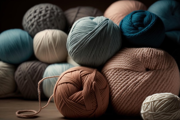 Image of yarns for knitting and crocheting in close up