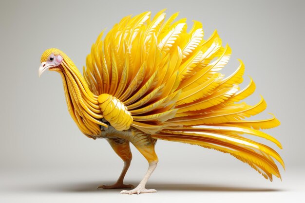 An image of a yellow bird with long feathers