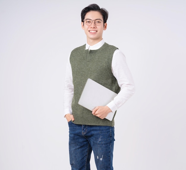 Image of young Asian man on white background