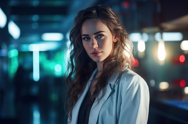 an image of a young woman in a lab coat