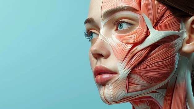 Photo an image of a young woman showing part of her face with muscle structure underneath her skin