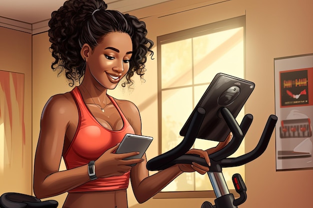 Image of a young yoman during workout on a smart exercise bike at home A scientific approach to training for maximum performance