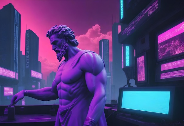 image of zeus in cyber punk style