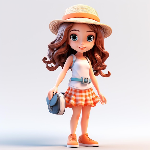 3Dイメージ プレイヤの女の子と夏の衣装と白い底