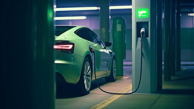 Images of green energy and ecoenergy concepts for EV charging stations GENERATE AI