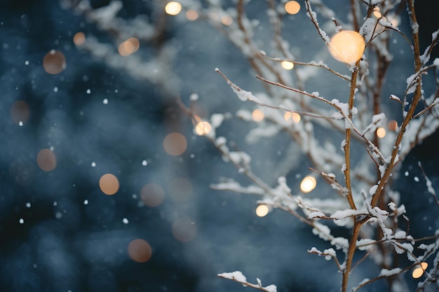 The images of snow lights of a branch covered with snow