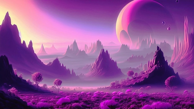 Imaginary natural scenery dominated by purple color