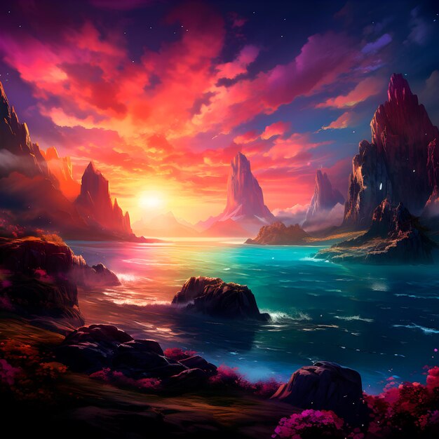 imaginary twilight horizon with vibrant colors