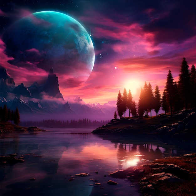 imaginary twilight horizon with vibrant colors