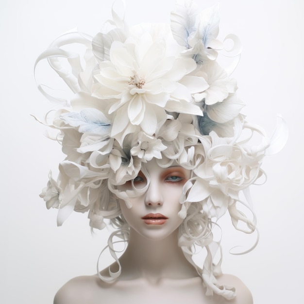 Imaginary White Floral Wig For Artists Mannequin Uhd Image Inspired Art