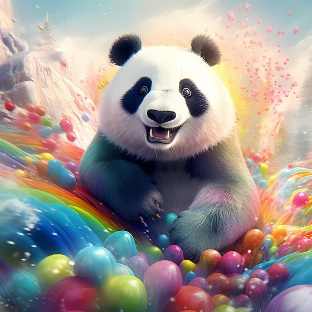 imagination colors and animal panda and rainbow whit pastel colors