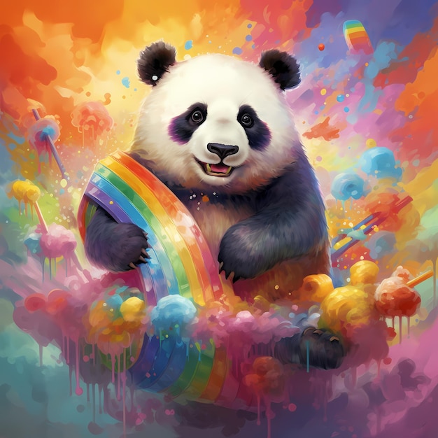 imagination colors and animal panda and rainbow whit pastel colors