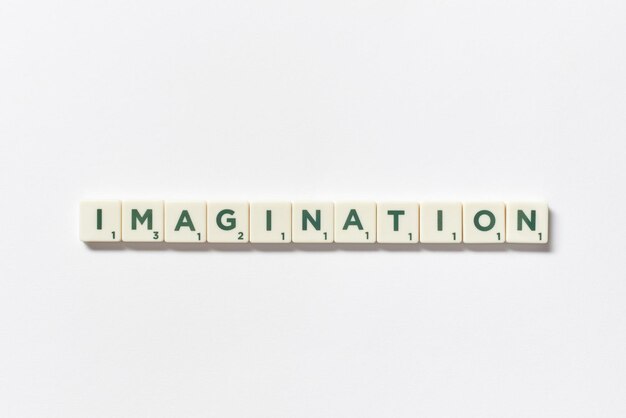 Imagination formed of scrabble blocks on white background