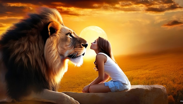 Imagination Girl Kiss Lion Love Nature