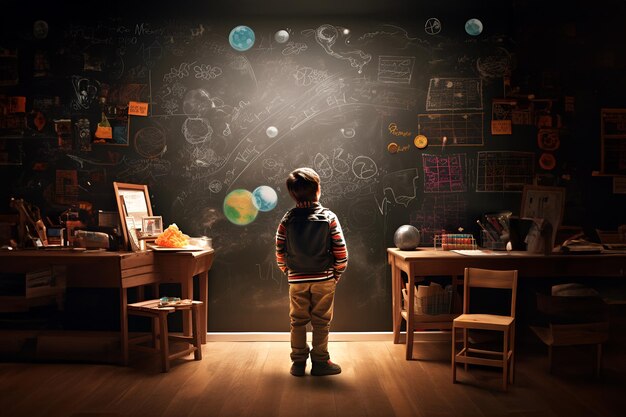 Imagination Unleashed A Child's Curiosity Ignites a Burst of Knowledge from a Blackboard