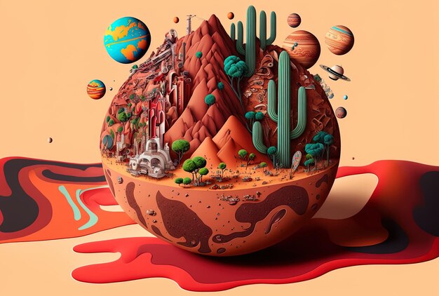 Photo imaginative collage of the planet mars