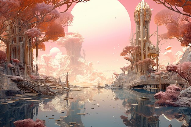 Photo imaginative pink mindscape where thoughts and emotions manifest as surreal landscapes inner world