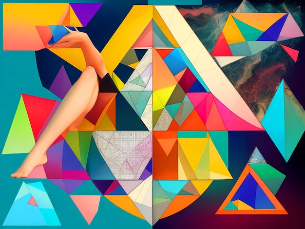 Photo imagine an artistic and vibrant collage representing the pythagorean theorem in a unique way in the