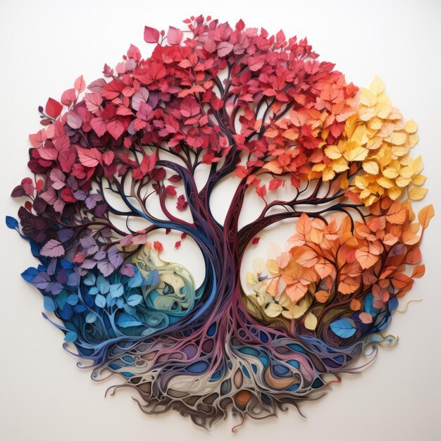 Foto immagina di disegnare un albero colorato su uno sfondo chiaro