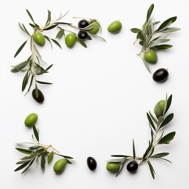 Photo imagine a frame of olive branches with olives