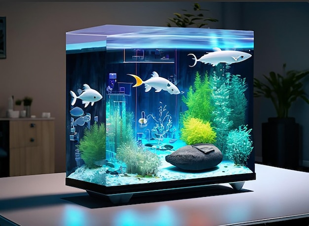 Premium Photo  Imagine a home aquarium that uses smart glass technology to  create the illusion of fish swimming in