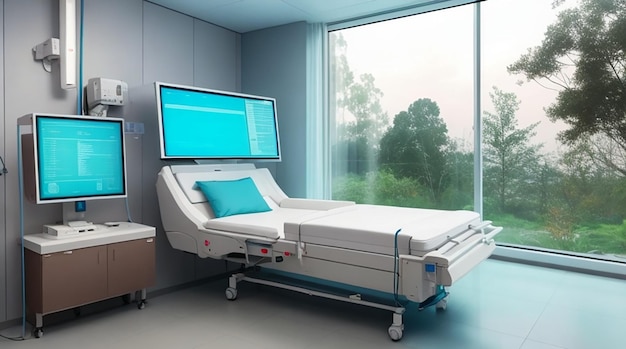 Photo imagine a hospital room with advanced medical technology and soothing design