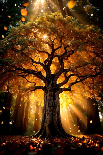 Imagine a magnificent tree its leaves shimmering in the sunlight as if lit from within