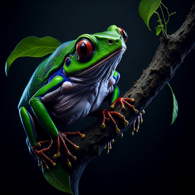 Представьте себе уникальный и захватывающий портрет красноглазой древесной лягушки AI_Generated