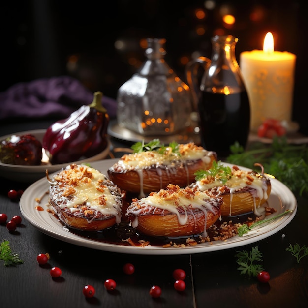 Imam Bayildi Stuffed eggplant dish made with tomatoes onions garlic Turkish Flavor