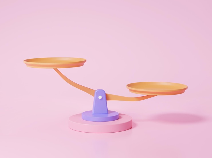 Imbalance scales icon on pink background comparison weight cartoon minimal style Libra comparison unbalanced 3d render illustration
