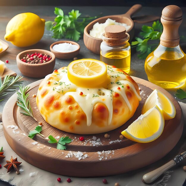 Imeretian khachapuri cheese side view of lemon