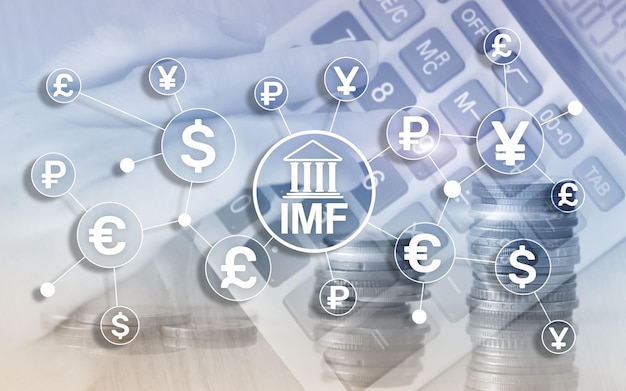 IMF Internationaal monetair fonds wereldwijde bankorganisatie bedrijfsconcept op onscherpe achtergrond