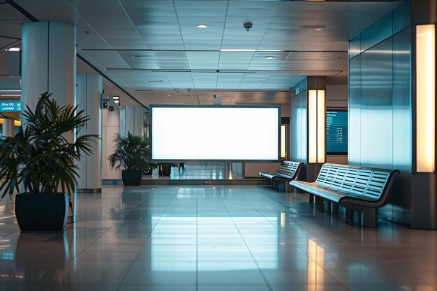 Photo imitation of empty illuminated display in air terminal