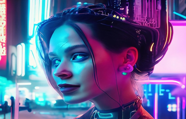 Immerse the cyberpunk world in futuristic neon brilliance with a captivating portrait of a cyberpunk
