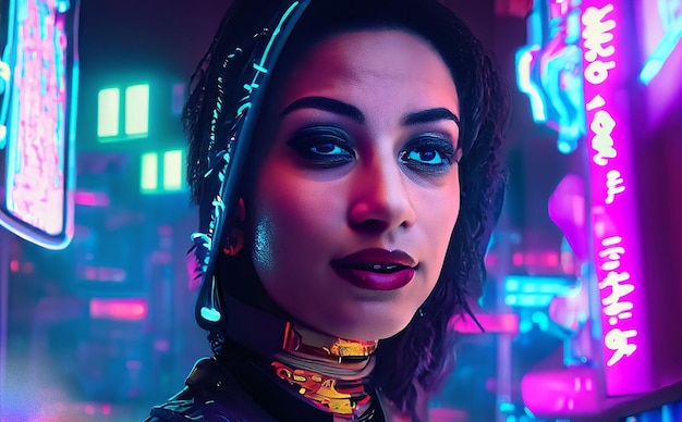 Immerse the cyberpunk world in futuristic neon brilliance with a captivating portrait of a cyberpunk