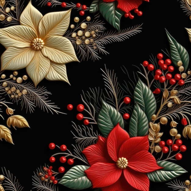 Immerse into a Magical Wonderland Stunning Realistic 3D Embroidery Christmas Pattern on a Captivati