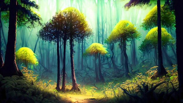 Premium AI Image  Immerse in Nature's Beauty Free Vector Forest Scene with a Variety of 