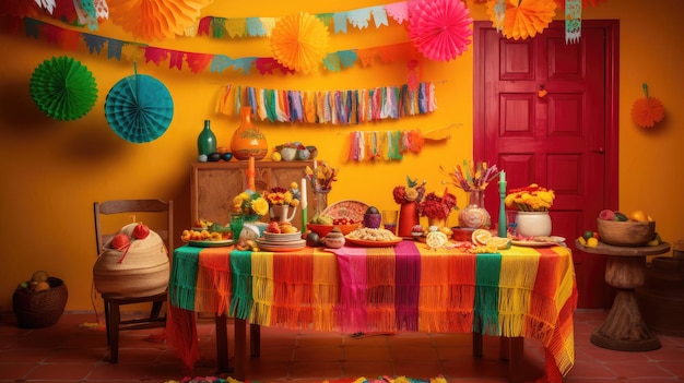 Photo immerse in the vibrancy of mexican festivities with this lively table setting perfect for a cultural celebration