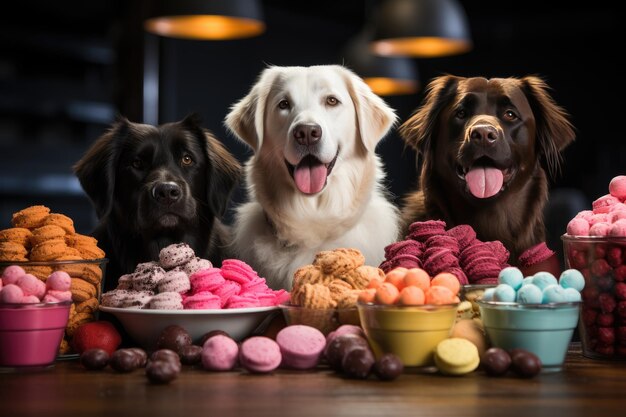 Photo immerse yourself in the delightful scene of a dog bakery where a group of furry friends gathers