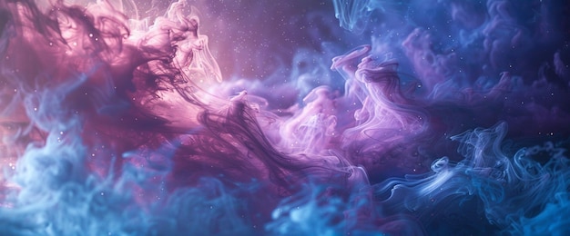 Immerse yourself in the dreamlike ambiance of this AIgenerated artwork where billows of sapphire and blush smoke converge in a delicate dance casting a spell of enchantment upon the viewer