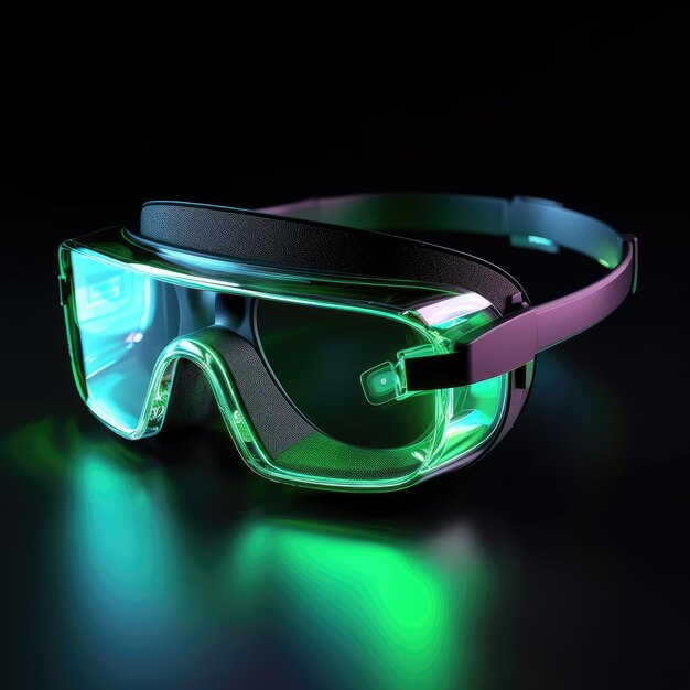 Photo immerse yourself in a futuristic world with light green hologram vr goggles on a dark background