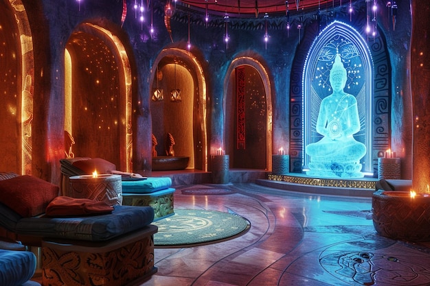 Immerse yourself in the Radiant Emporium a temple generative ai