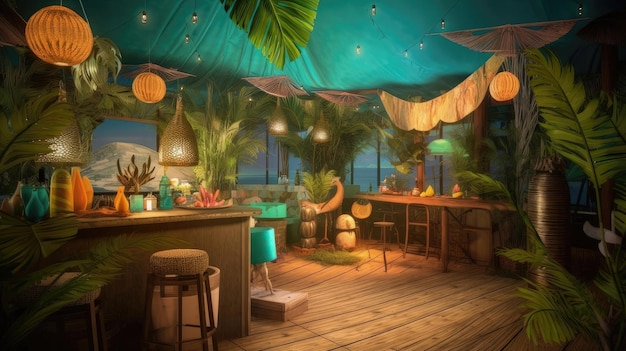 Immerse yourself in an ultrarealistic 8K Caribbeanthemed party complete with crystal clear turquoise waters sandy beaches and delicious rum cocktails Generated by AI