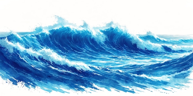 Погрузитесь в яркую красоту бурных вод с помощью этой иллюстрации ярко-голубых морских волн на чисто белом фоне